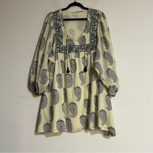 Maison Hotel Delphine Paisley Long Puff Sleeve Cotton Mini Dress Size Medium